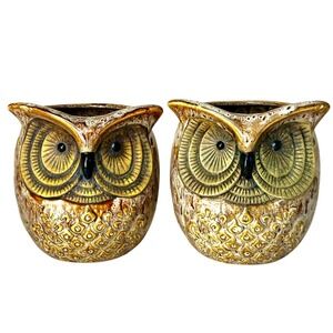 Intertek Ceramic Owl Lamps Set of 2  Bedside Light Up Nightlights‎ 5.75" Tall